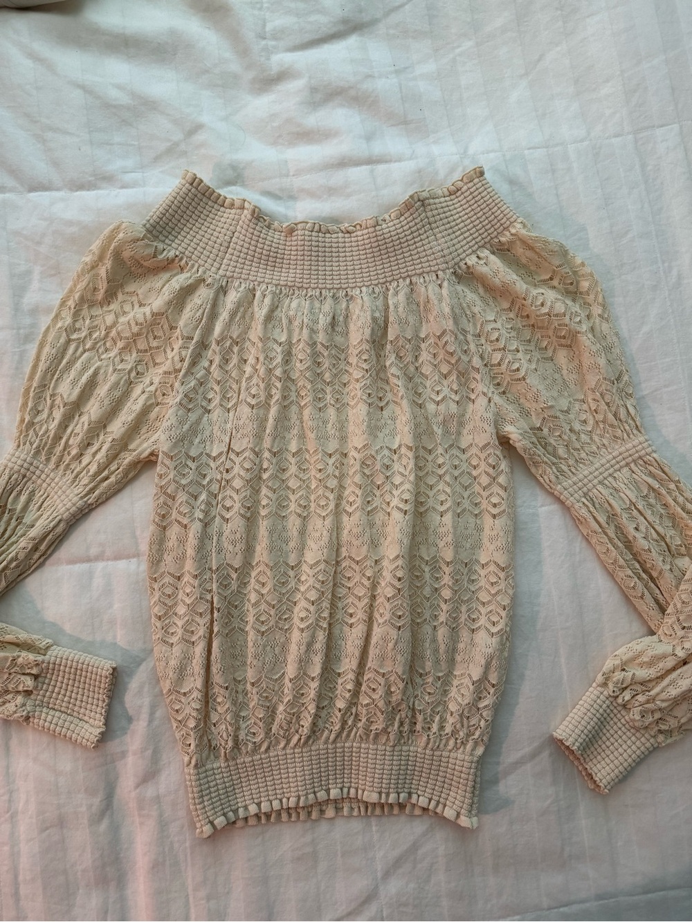 Zara Off-Shoulder Lace Knit Top - Cream